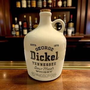 Vintage 1976 George Dickel Tennessee Sour Mash Whiskey Jug with Cork 8" Tall USA